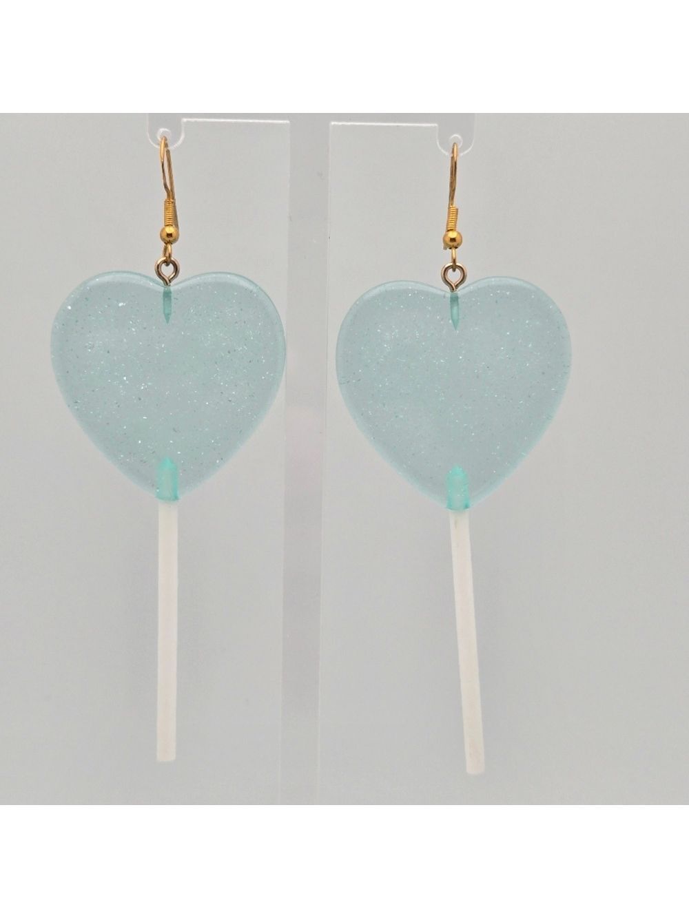 ✨2/$10✨ Cute Blue Resin Heart Lollipop Earrings Sterling Silver Elements 3''